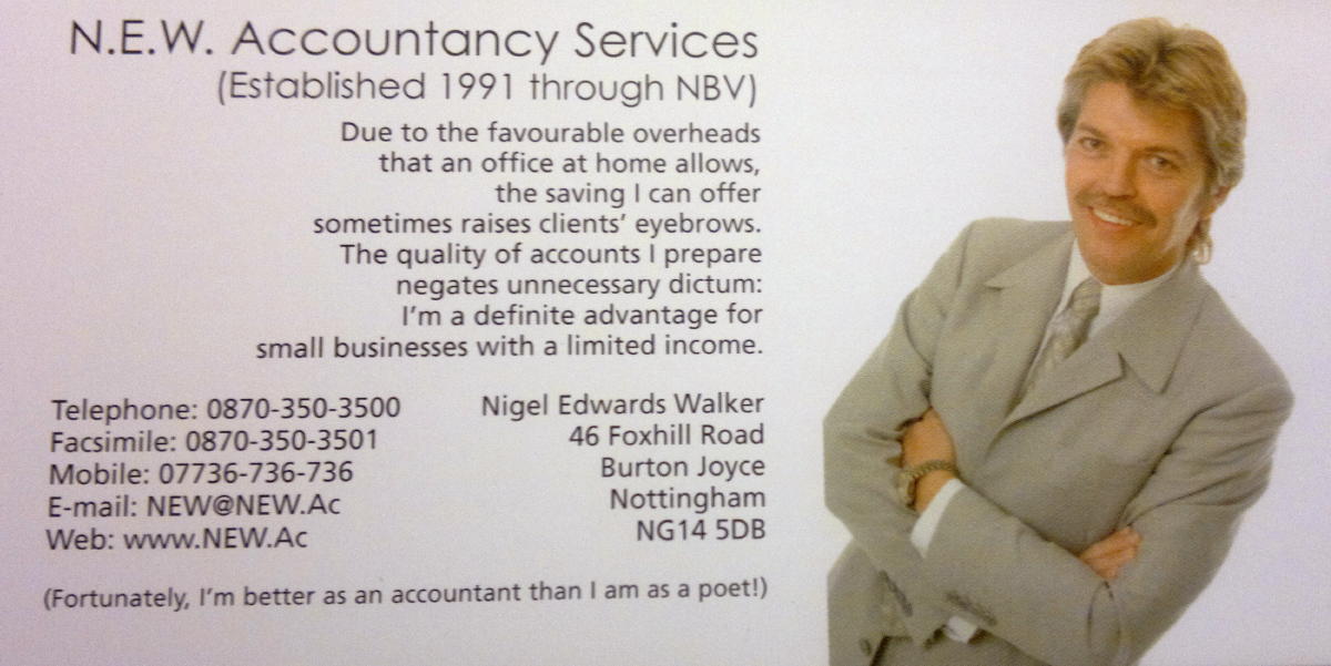 Please don't use these contact details, as this is from a 2010 calendar - I've since relocated and have low-call numbers - and no moustache!
